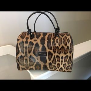 Bimba Y Lola Patent Leopard Print Satchel